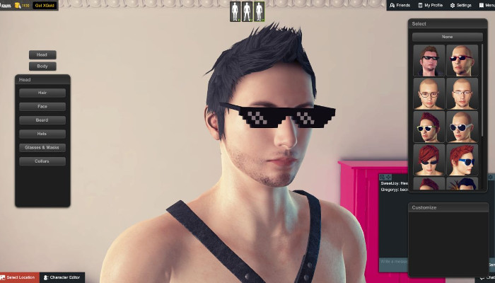 Écran de personnalisation du visage masculin avec options de personnage.