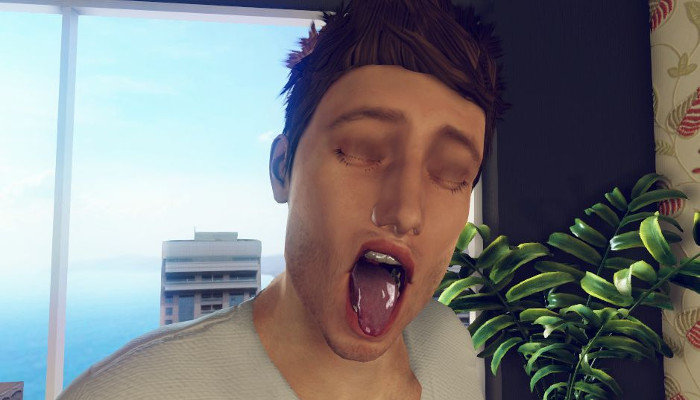 Gros plan sur un avatar masculin en 3D dans un intérieur moderne.