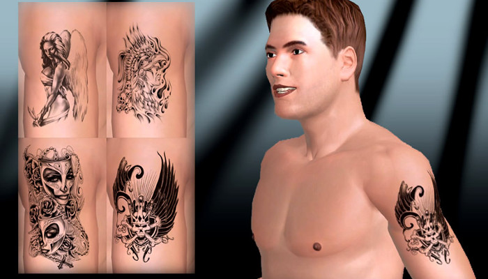 Avatar masculin près d’un panneau de motifs de tatouage à sélectionner.