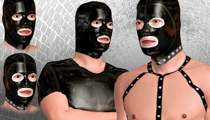 Trois avatars adultes masqués en tenues sombres inspirées du cuir.