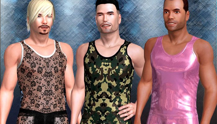 Trois avatars masculins en débardeurs colorés.