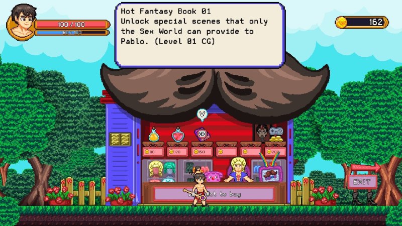 Conversation de quête près d’un village dans l’aventure en pixel art.