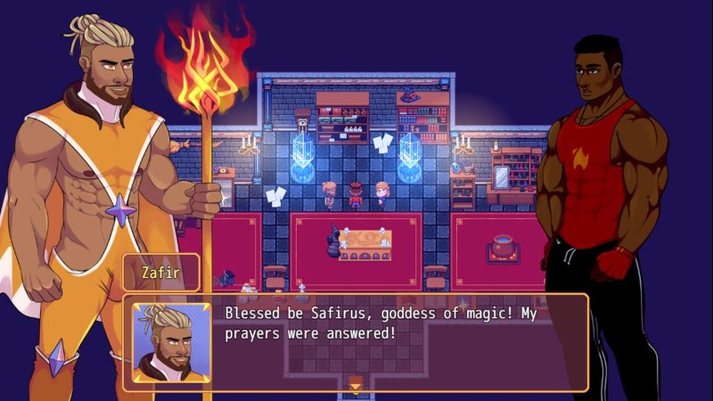 Dialogue de RPG fantastique entre deux personnages masculins.