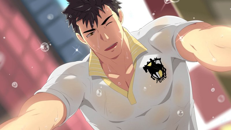 Personnage masculin adulte musclé sur fond lumineux.