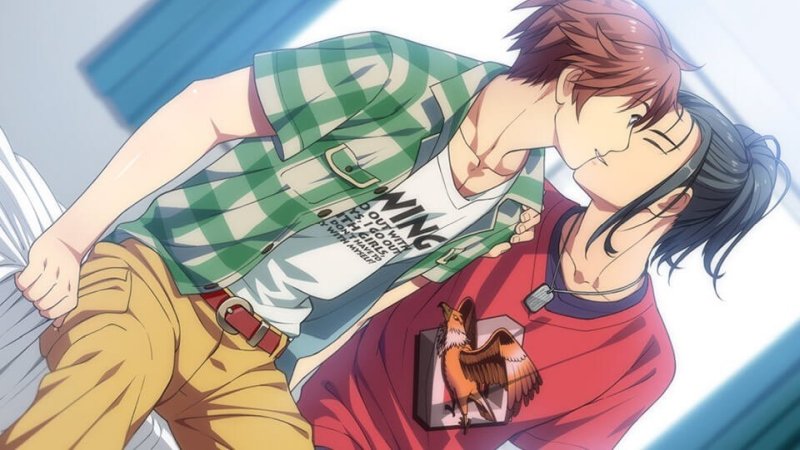 Deux personnages masculins adultes de visual novel côte à côte.