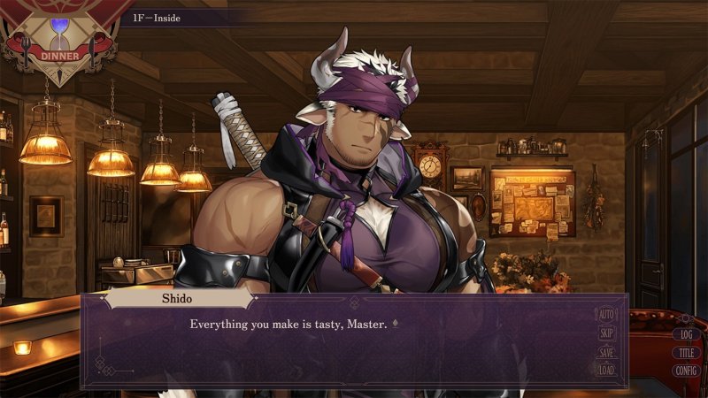 Propriétaire de taverne fantastique parlant à un personnage anthropomorphe en armure.