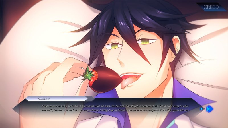 Portrait masculin adulte de style anime avec dialogue romantique.