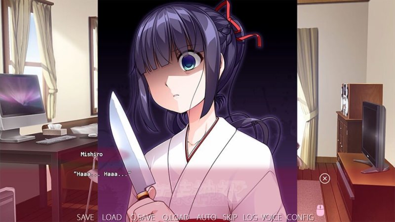 Scène anime en intérieur avec un personnage illustré du sanctuaire.